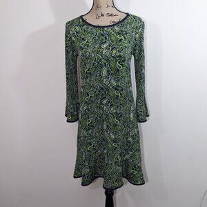 NWT Michael Kors Dress Sz S Blue Green Paisley 3/4 Bell Sleeve Casual  Stretch